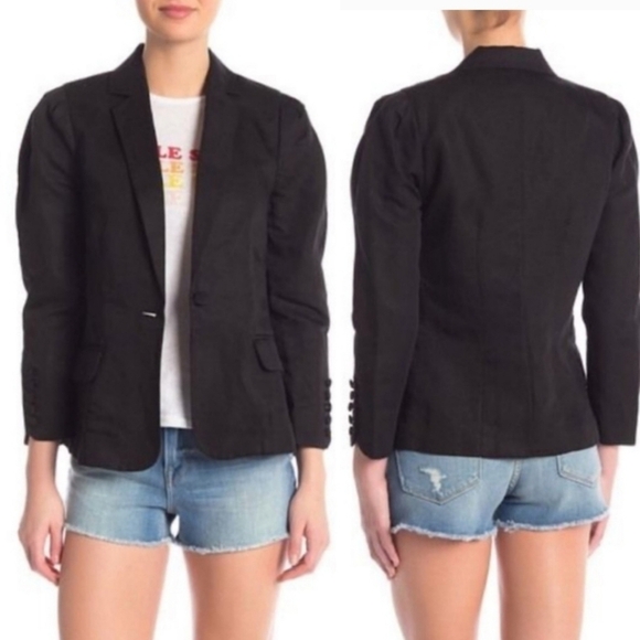 Frame Denim Jackets & Blazers - Frame One Button Pleated Linen and Lyocell Blend Blazer Women's Size 10 Black